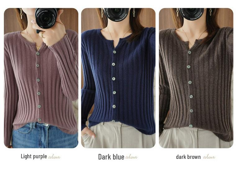 Women's Ribbed V-Neck Knitted Cardigan - Loose Thin Plus Size Sweater Coat