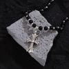 Niche Trendy Brand Black Beaded Zircon Cross Pendant Necklace Female Retro Hip Hop Punk Style Sweater Chain Accessories