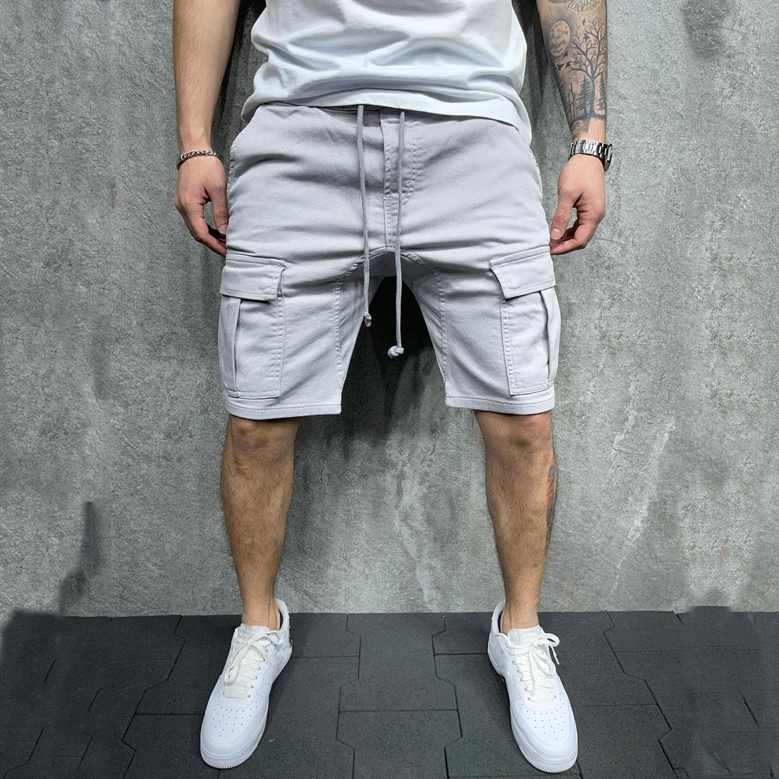 

Мужские модные летние рабочие шорты с несколькими карманами, свободные повседневные шорты на открытом воздухе L серый