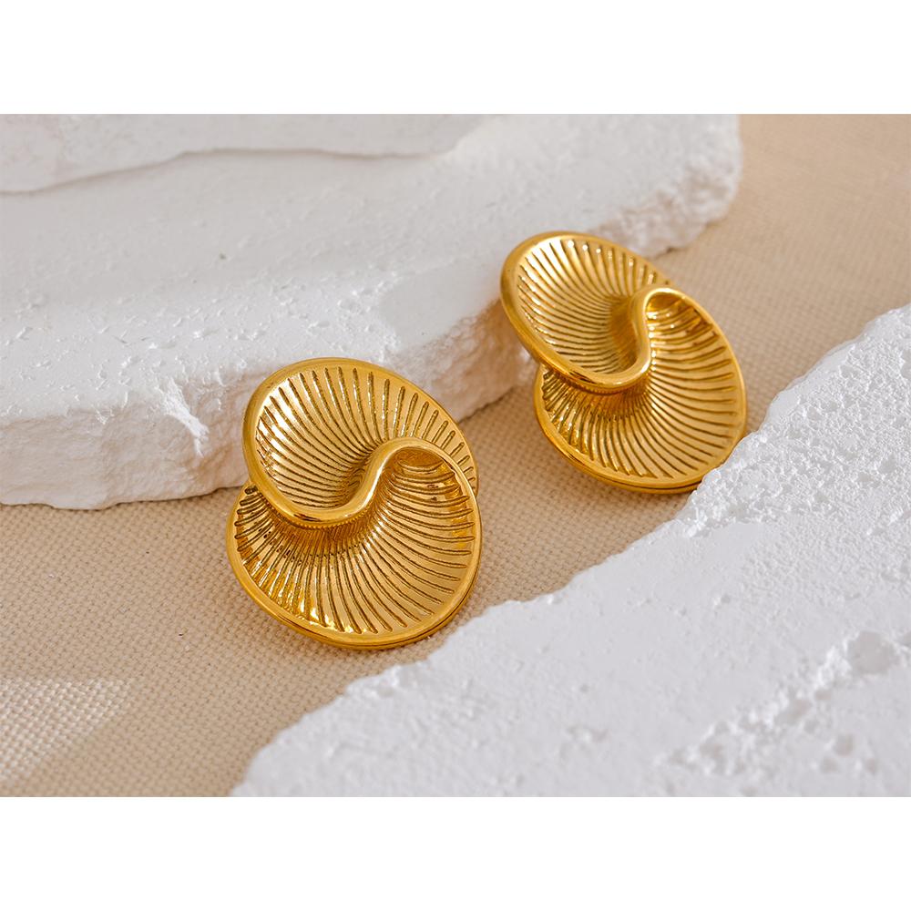 Yhpup 316L Stainless Steel Texture Waterproof Stud Earrings for Women Prevent Allergy Gold Color Creative Trending Jewelry Gift