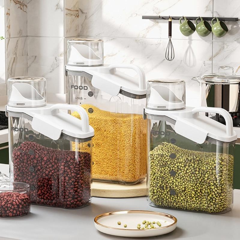 Plastic Kitchen Canister with Airtight Lid Large Food Storage Container Clear Jar Cap with Scales for Flour Coffee Beans