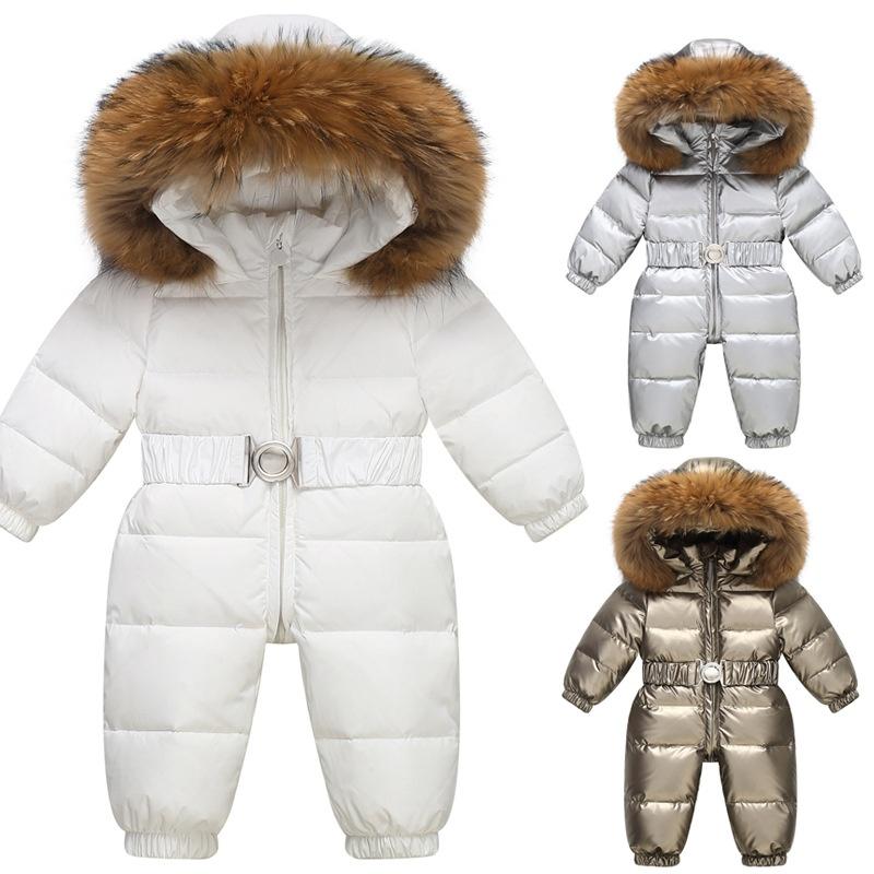 

Children Winter Overalls Waterproof Hooded Girl Down Jacket Baby Boy Warm Jumpsuit Toddler Girl Faux Fur Ski Suit Kids Snowsuit 80(12-18M) золотий