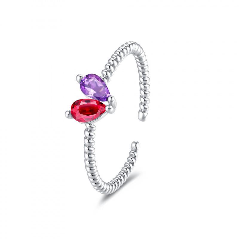 Geometric Heart Diamond Birthstone Ring - Personalized Luxury Adjustable платиновый