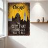 Vintage Chicago Skyline Metal Tin Sign Art Deco Distressed Wall Plaque for Home Bar Cafe Restaurant Decor (THE CITY THAT GH7S AL