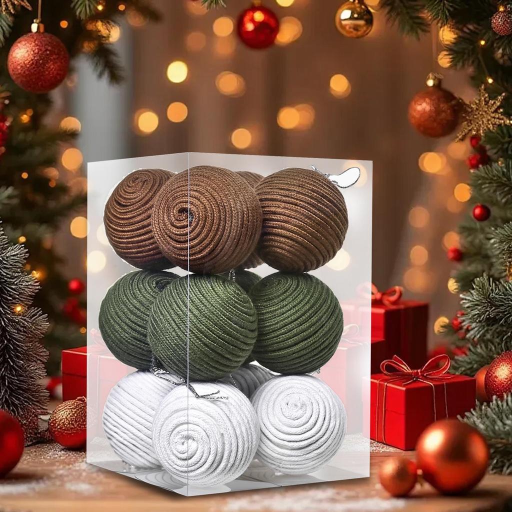 Christmas Tree Ball Ornaments 12 Pieces Cotton Rope Handmade Rustic Decor Christmas Tree Ornaments Set For Bathroom Home Winter