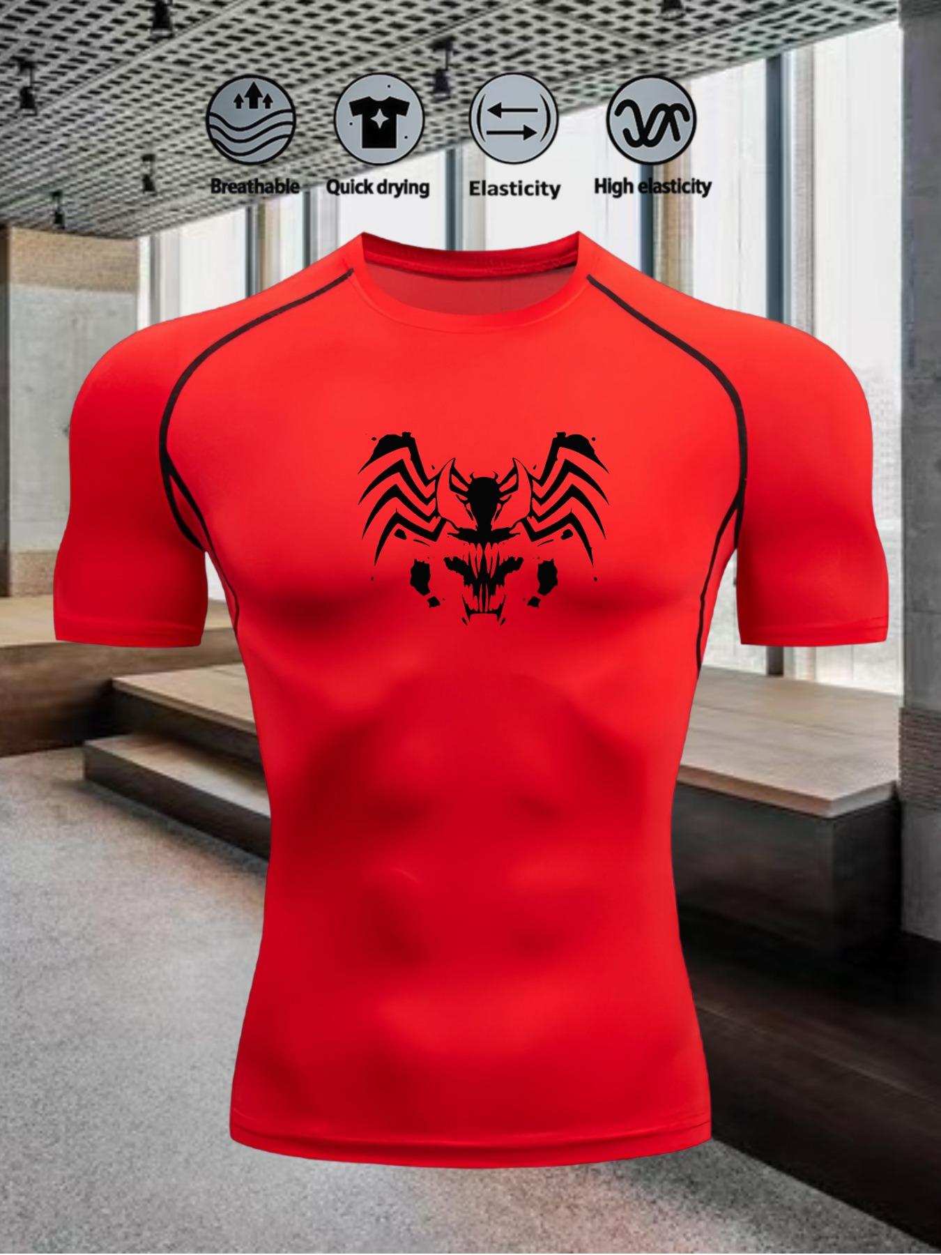 Men s Compression Shirt Quick Dry Navy Blue Gym T-Shirt Venom Spider Symbol Print Workout Sportswear S красный