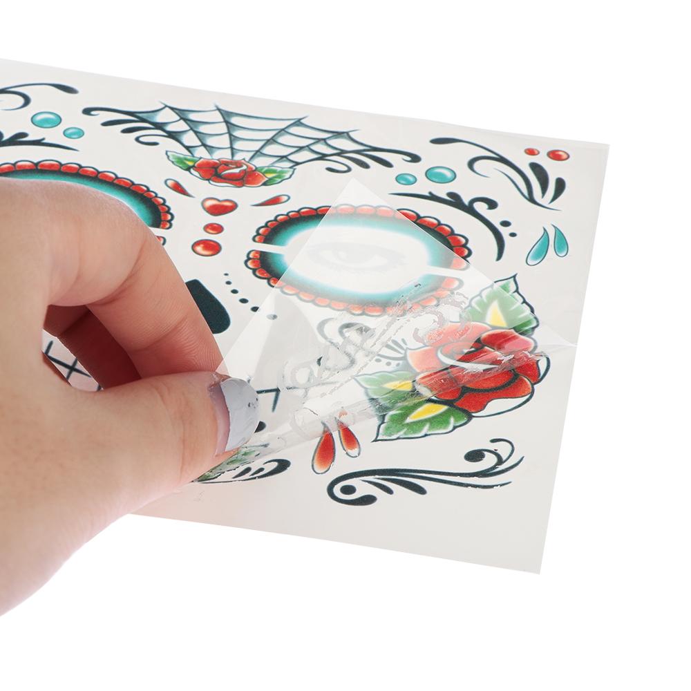 Day of The Dead Skull Face Dress Up Temporary Tattoo Stickers Pop Halloween Facial Makeup Special Waterproof Face Tattoo