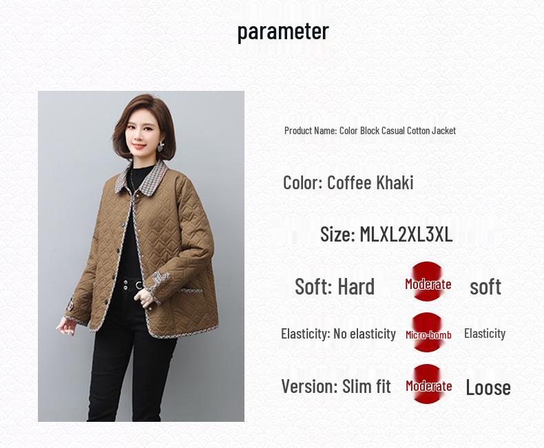 Mom's 2024 Fashionable Winter Cotton Coat for Middle-aged Women - Loose, Lightweight, and Padded Jacket