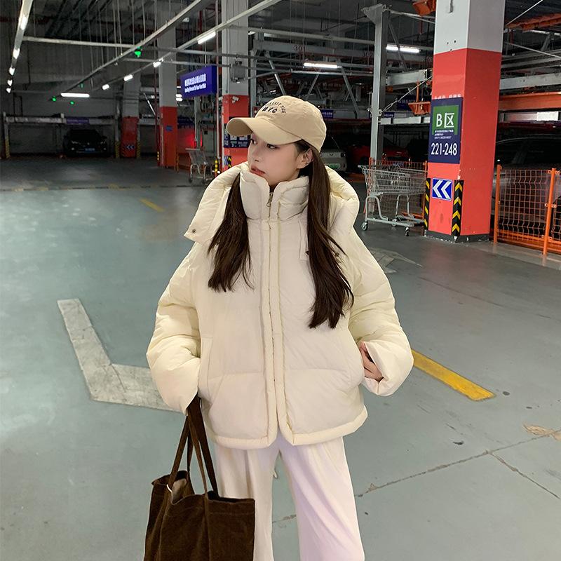 

Down cotton-padded clothes women s short autumn and winter new loose stand-up collar thickened bread small fashion jacket cotton-padded jacket M бежевый