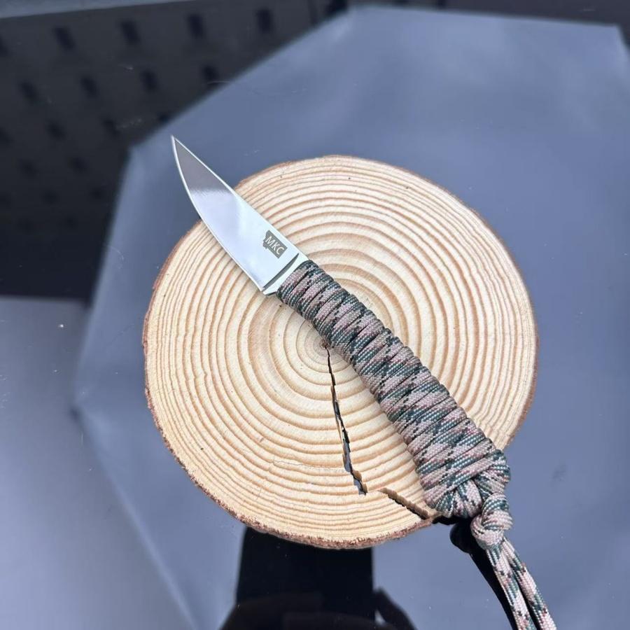 MKC Outdoor Straight Knife Nylon Rope Handle with Kydex Sheath Camping Survival Rescue Portable Pocket EDC Tool Men's Gift