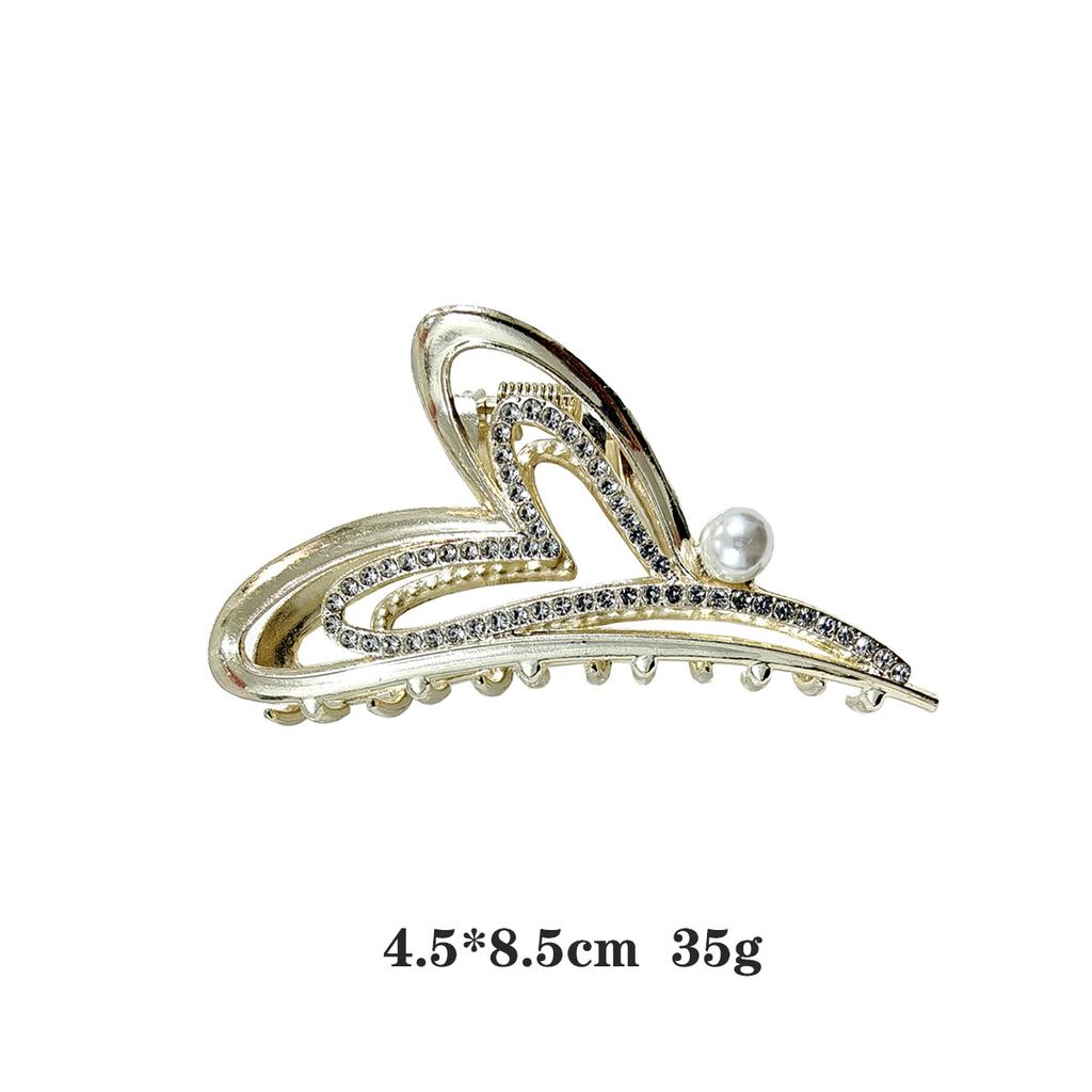 Elegant Large-sized Sweet Women's Hair Clip Diamonds Hollow Heart-shaped Pearl Design Korean-style Accessory for Up-dos
