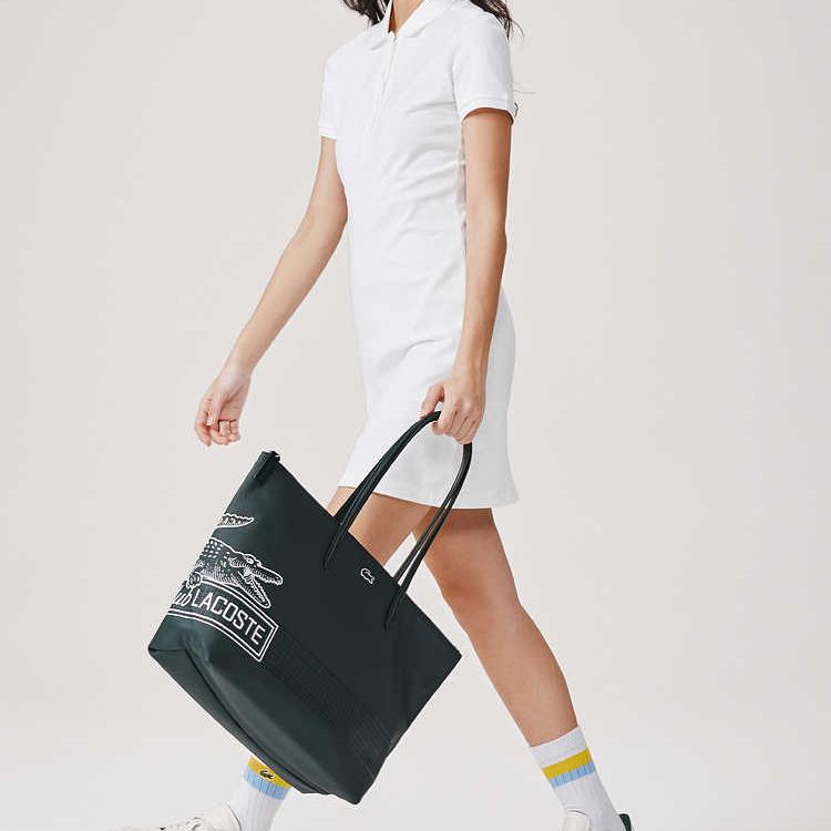 LACOSTE PVC Tote Bag, Shopping Bag, Shoulder Bag, Handbag Large Women's Dark Green NF4243SJ-K49