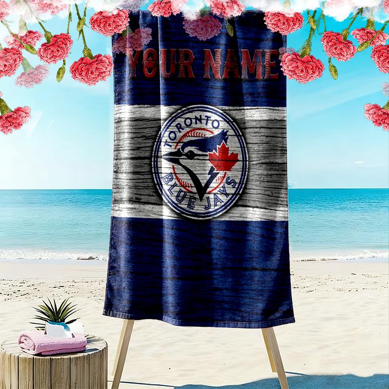 Personalisierbares Strandtuch mit Toronto Blue Jays Aufdruck, Großes Weiches Schnelltrocknendes Handtuch für Strand, Camping, Schwimmen