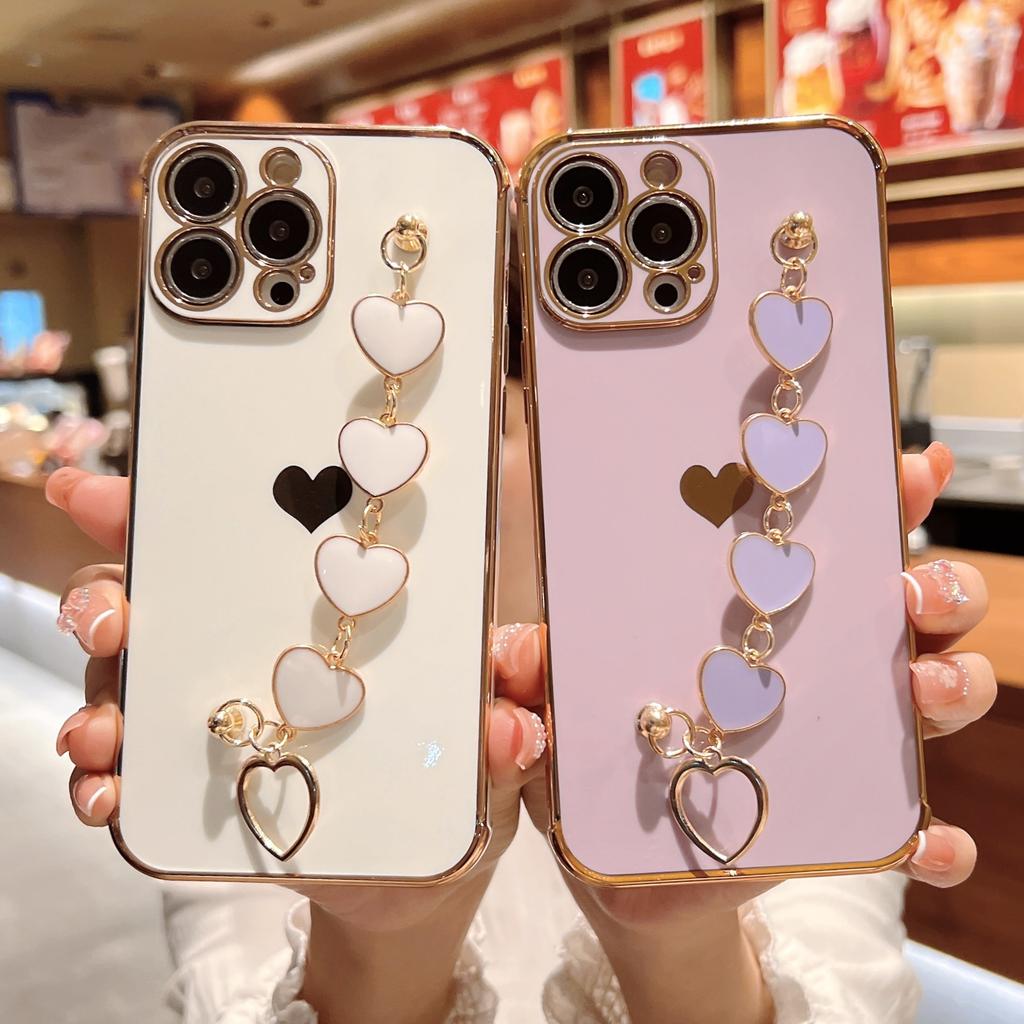 Applicable Side Electroplating Bracelet Apple 17promax Love Mobile Phone Case/15/16 Protective Case 18promax Soft