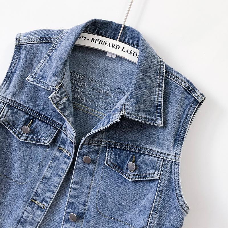 Trendy European-Style Embroidered Denim Vest for Women - Versatile Sleeveless Jacket, Short Style for Spring and Autumn 2025