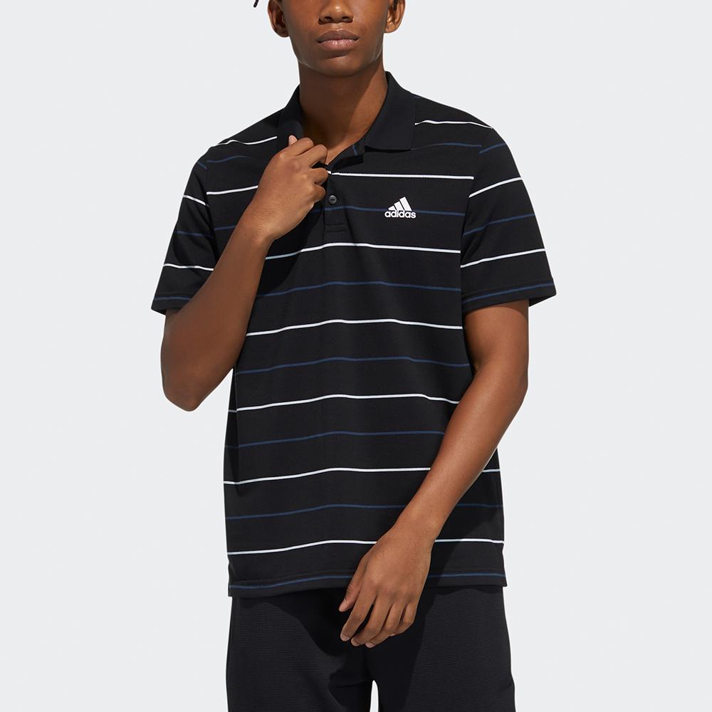 Adidas Yarndye Contrast Stripe Sports Polo Shirt Men Tops Black GP1009