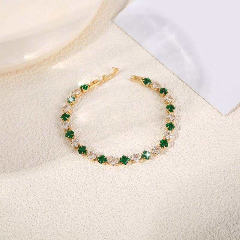 Geometric Pattern Cubic Zirconia Tennis Bracelet Gold Plated Copper Chain Wristband Wrist Accessory For Women Men