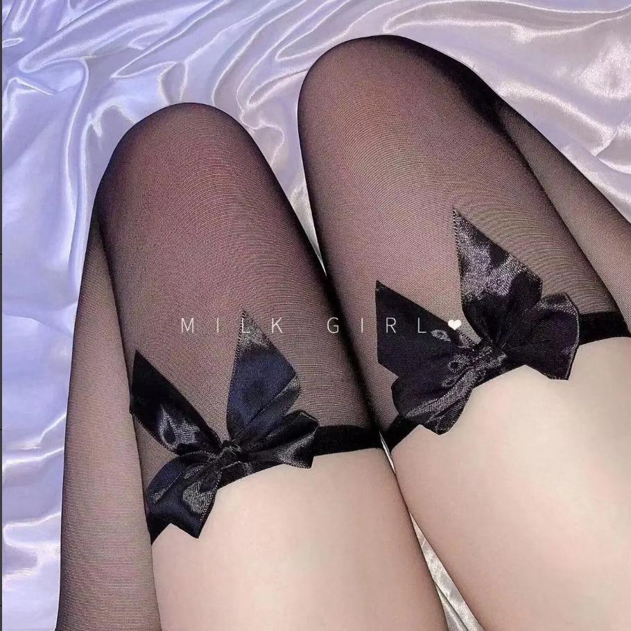 Sheer Black Over-the-Knee Lace Fishnet Stockings with Mid-Calf Erotic Design A8