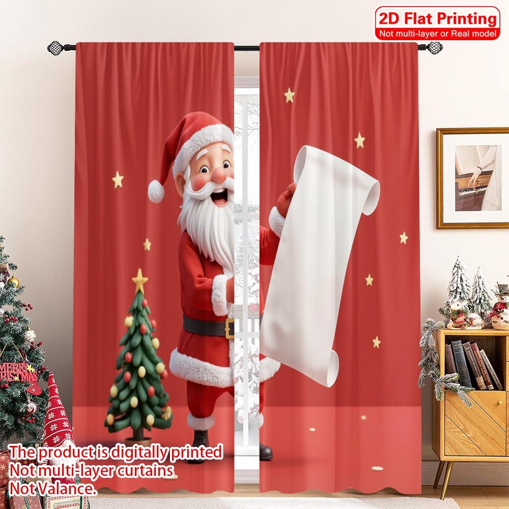 

2pcs 2D flat printing Merry Christmas Party Curtains Santa Christmas List Stars Polyester Fabric Without Electricity Festive 52.50×116.00 CM 2pcs