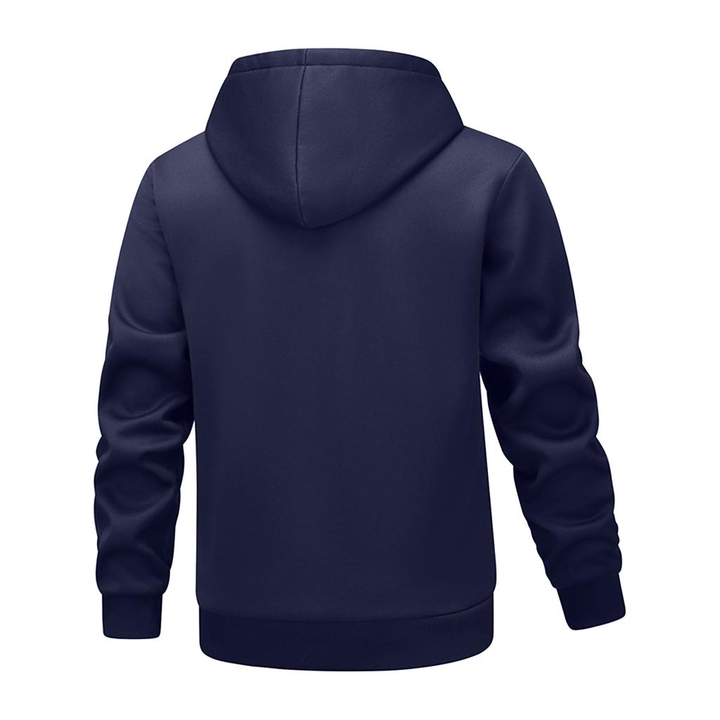 Men's Drawstring Pocket Solid Color Loose Warm Plus Fleece Casual Sports Hooded Sweatshirt