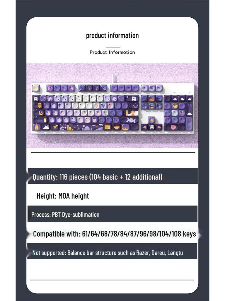Moa Customized Purple Cute Round PBT Keycaps for Mechanical Keyboards