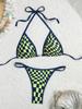 Kariertes Spitzen-Dreiecks-Bikini-Badeanzug mit Brustpolster - Sexy Europäischer und Amerikanischer Stil für Damen