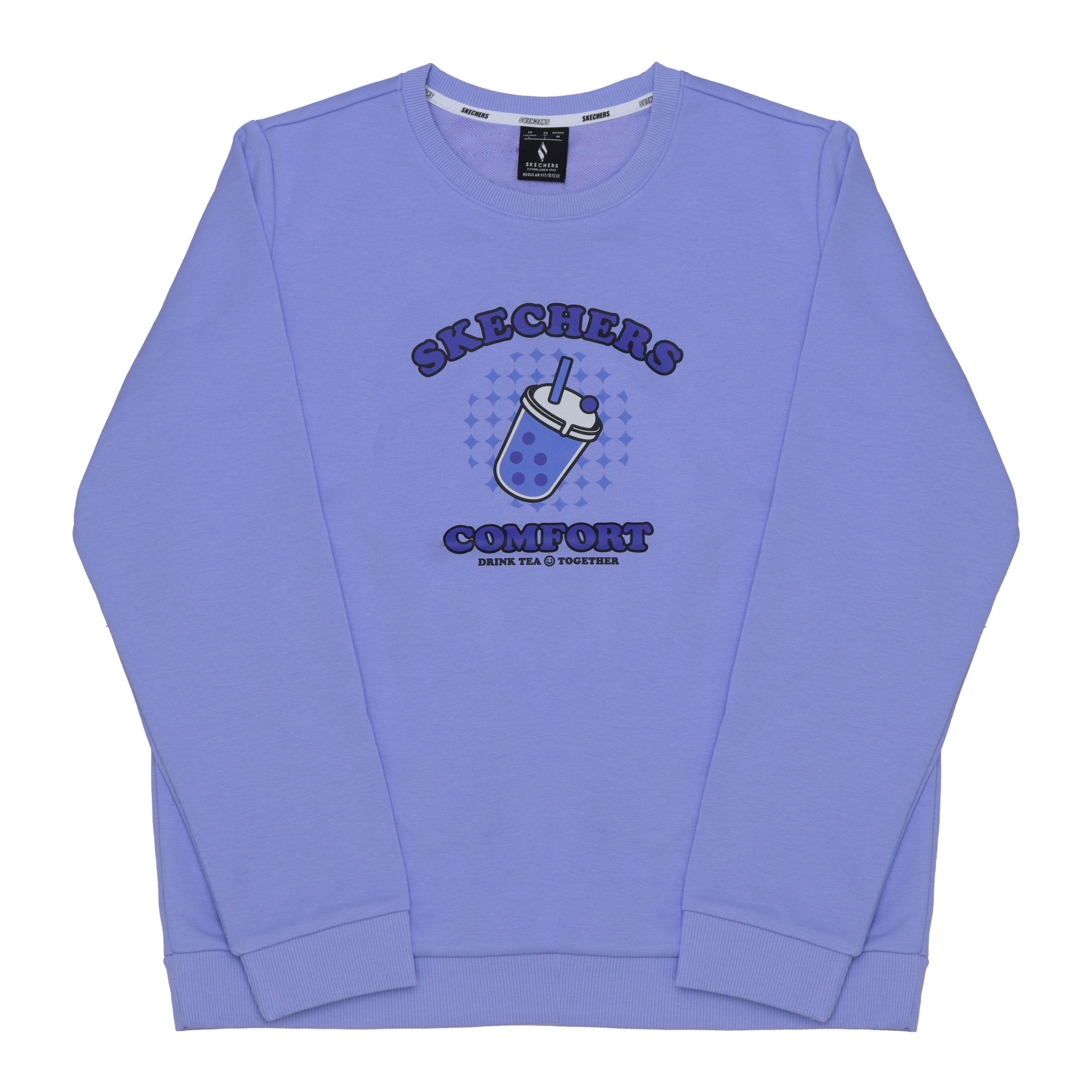 Skechers Korean Style Retro Trendy Youthful Cute Dopamine Letter Logo Print Casual Comfortable Round Neck Sweatshirt Women sweatshirt RF-L424W007-01DU M