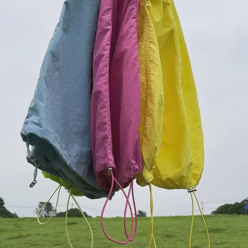 Men's Oversized Fluorescent Green Quick-Dry Wide-Leg Paratrooper Pants - Trendy Summer Style