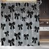 Black Bow Shower Curtain Fashion Girly Grey Shimmer Sequins Bowknot Dreamy Party Fabric Bathroom Curtain Set with Hooks