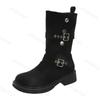 Vintage Women Western Cowgirl Boots Fashion Belt Buckle Shoes New 2024 Autumn Winter Thick Heel Ladies Knight Mid Calf Booties