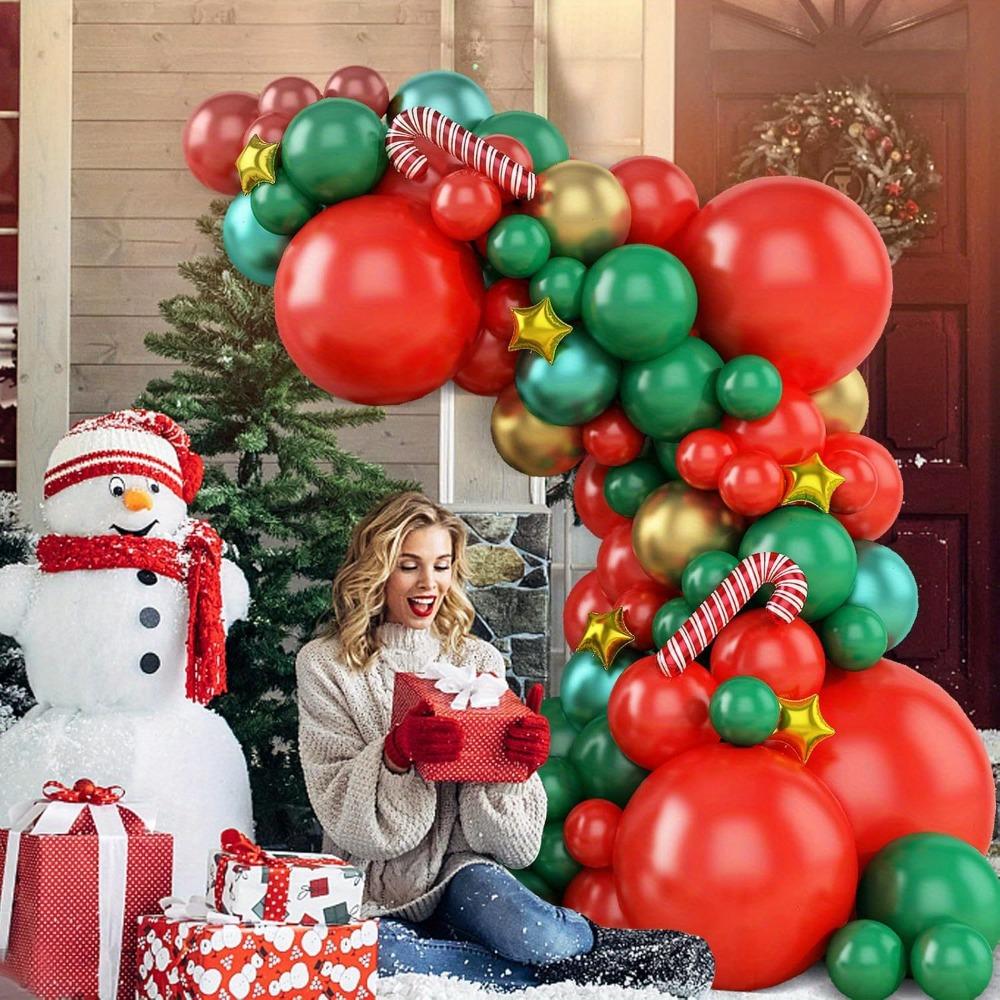 86PCS Christmas Balloon Garland Set Metallic Green & Gold Red Latex & Foil Balloon with Candy Bar Holiday Party Decorations