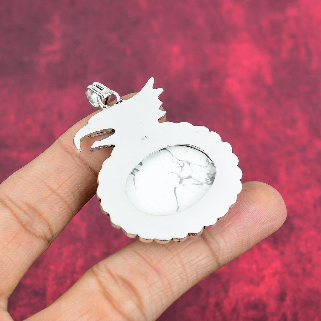 Howlite Pendant, 925 Solid Sterling Silver Gemstone Jewelry, Handmade Pendant, For Thanksgiving