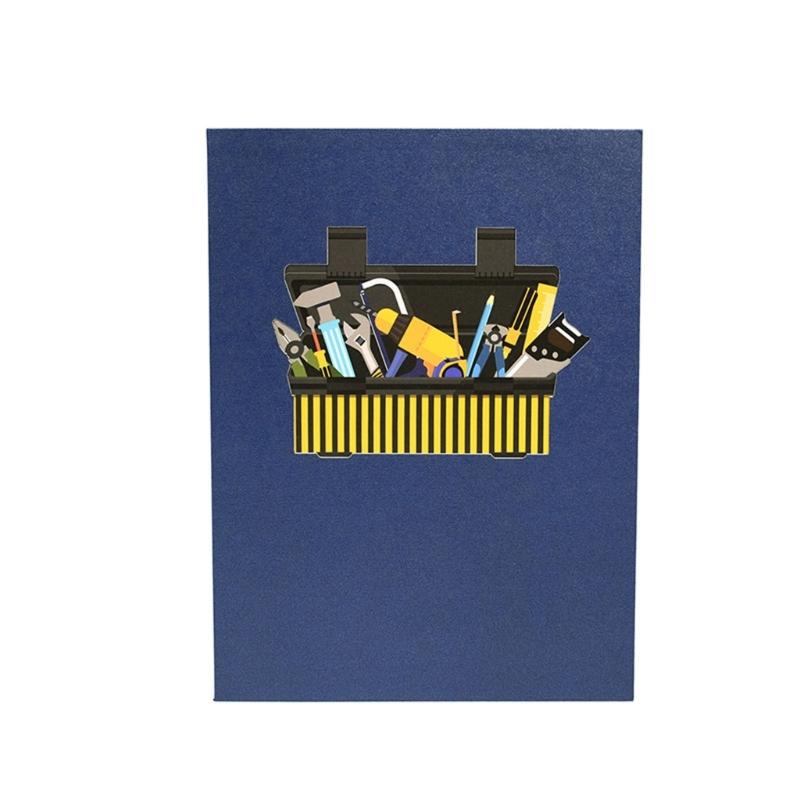 Birthday Card for Men Fathers Day Greeting Card 3D Tool Box Pop-Up Cards with Envelope Card Postcards Dad Grandfather