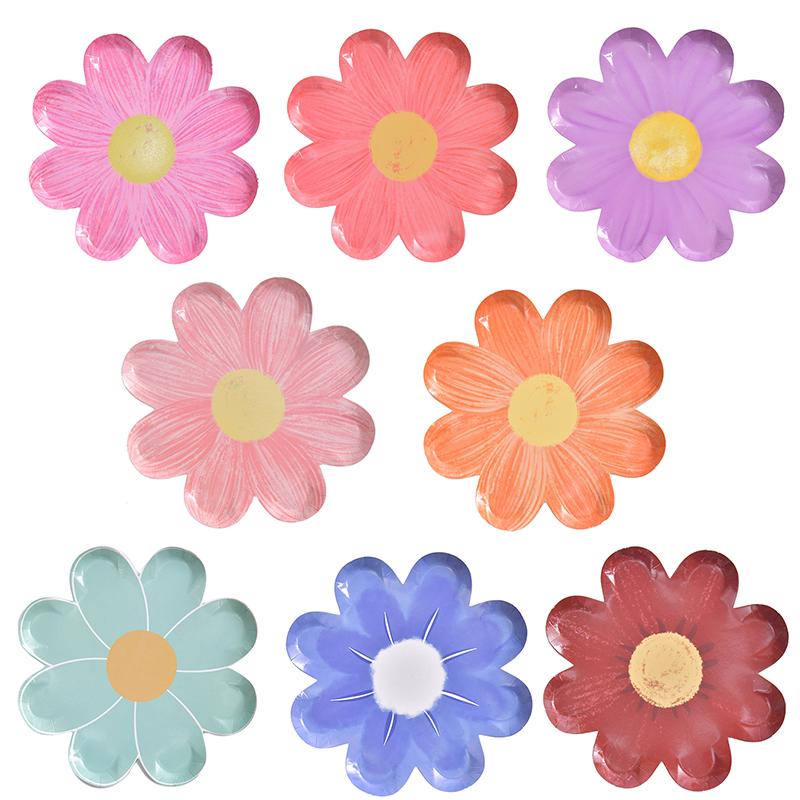 Disposable Daisy Paper Plate Flower Meal Plate Picnic Cake Plates Birthday Theme Party Decoration