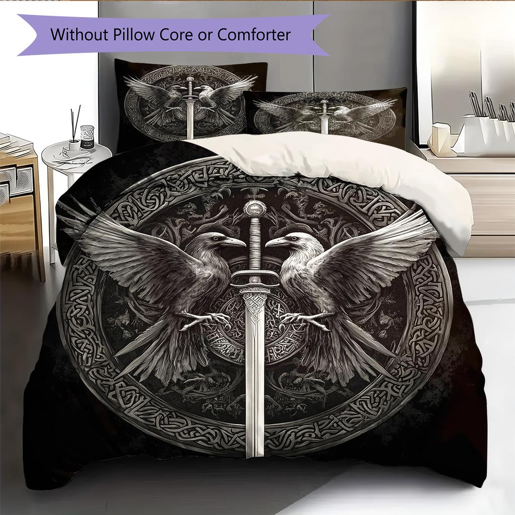 Bird and Sword Pattern Bedding Quilt Set Home Decoration Gift (1 * duvet cover + 2 * pillowcase without core)