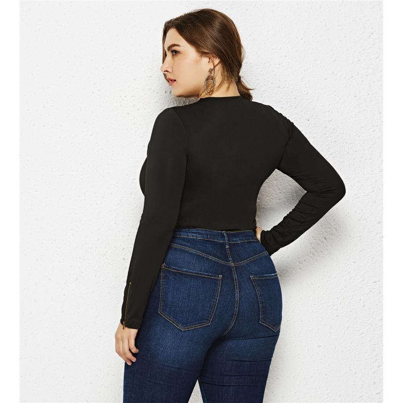 Einteiliger, einfarbiger, langärmeliger, sexy Anti-Exposure-Overall für Damen in Übergröße