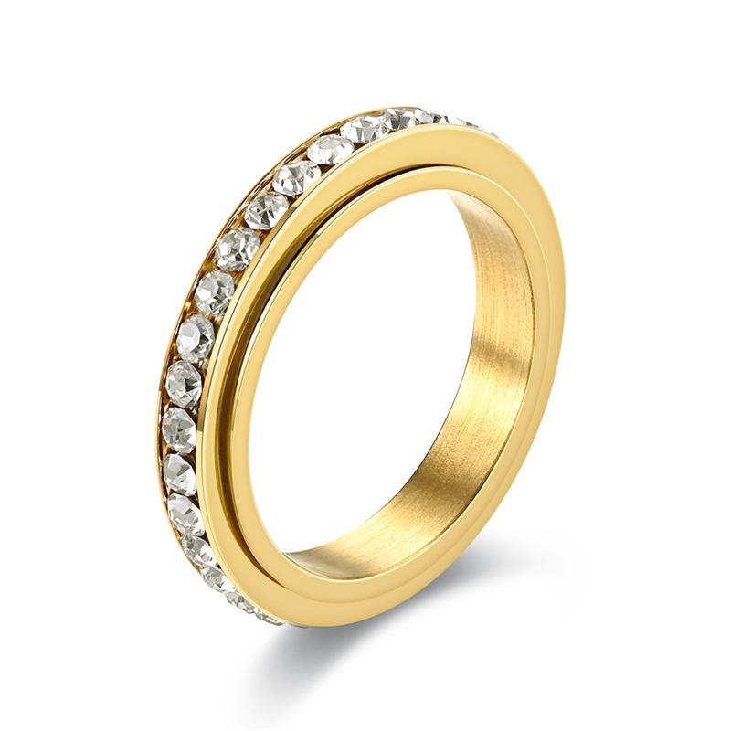 Stainless Steel Cubic Zirconia Rotatable Chain Couple Rings Anti Stress Anxiety Fidget Spinner Ring Wedding Band Knuckle Jewelry