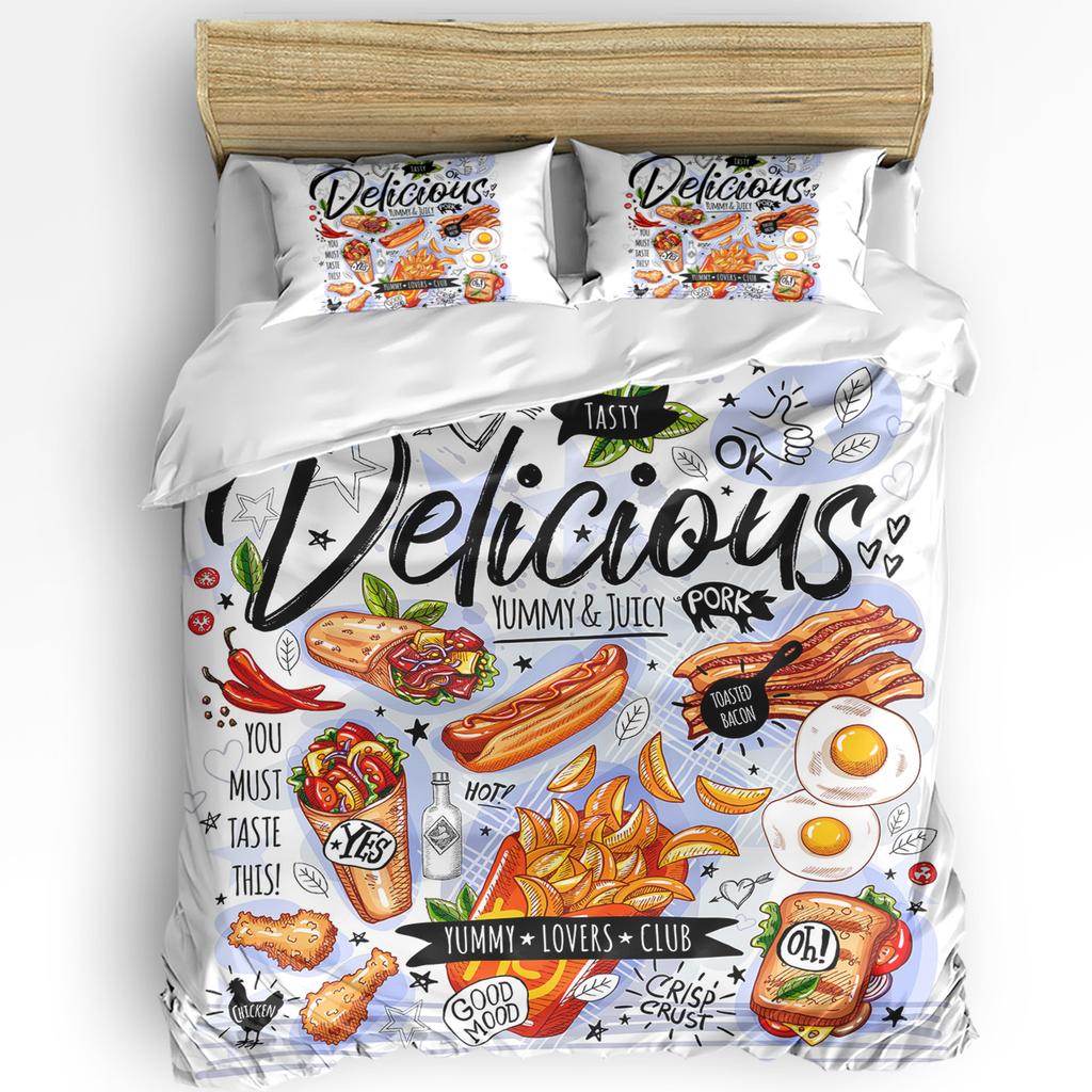 Food Graffiti Hot Dog Bacon Duvet Cover With Pillow Case Custom Comforter 3pcs Bedding Set Quilt Cover Double Bed Home Textile