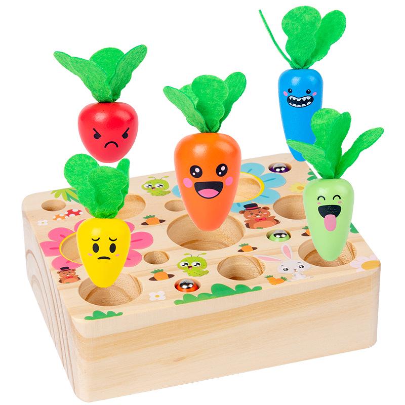 Wooden Radish & Bee Catch Game: Early Education Toy for Hand-Eye Coordination with Carrots, Fishing, and Insect Catching Elements