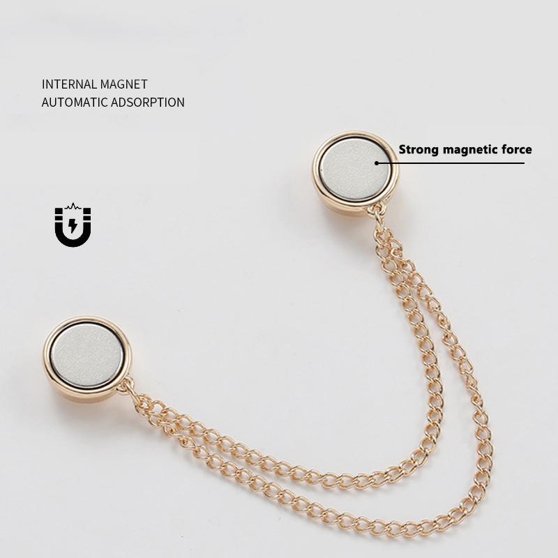 2Pcs Multi-Function Magnetic Clothing Clip With Chain Metal Buttons Clip Clothes Scarf Trouser Legs Cuff Fixing Magnet Pin