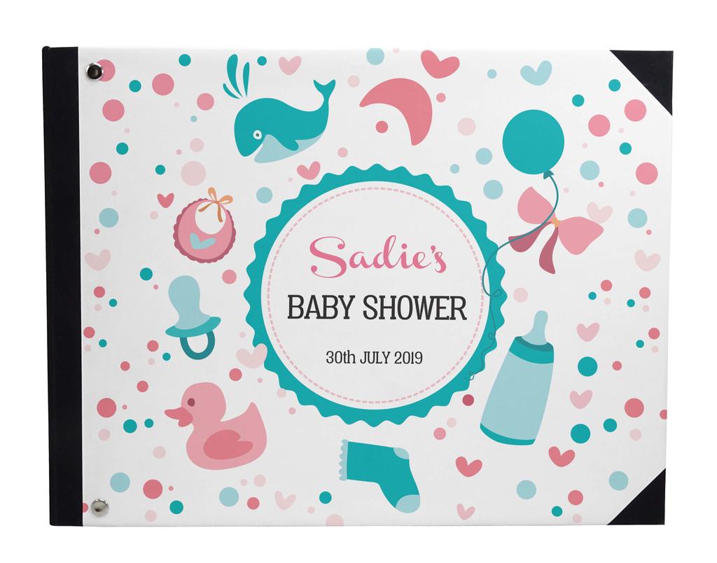 Darling Souvenir Blue Seamless Heart & Baby Objects Personalized Printed Baby Shower  Guest  Book  Scrapbook-7 x 9