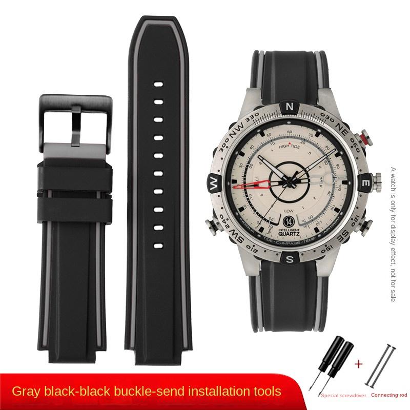 For Timex E-tide Compass Wrist Band T2N739 T2N720 T2N721 Convex Mouth 16mm Strap Waterproof Silicone Men's Watchband Bracelet