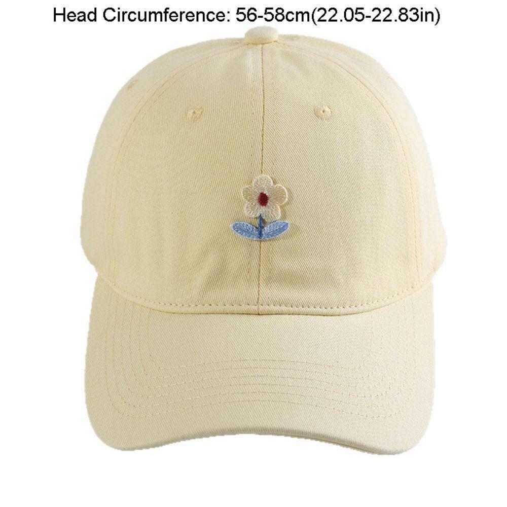 Solid Color Flower Baseball Cap Adjustable Korean Style Embroidered Peaked Hat Versatile Sunscreen Sunshade Casquette Women