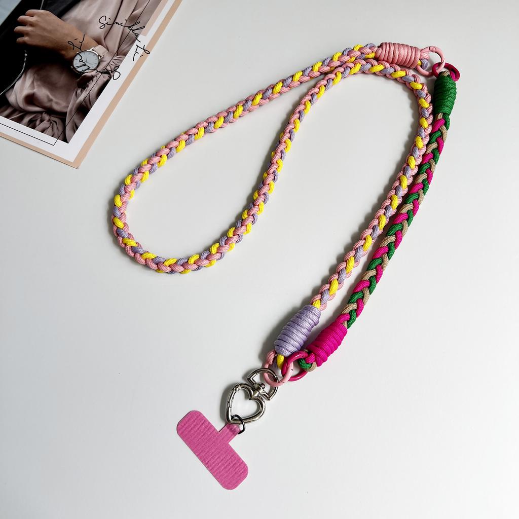 DIY Two-In-One Mobile Phone Universal Lanyard, Diagonal Span Long Rope, Wrist Short Rope, 360° Rotation, Metal Heart Buckle