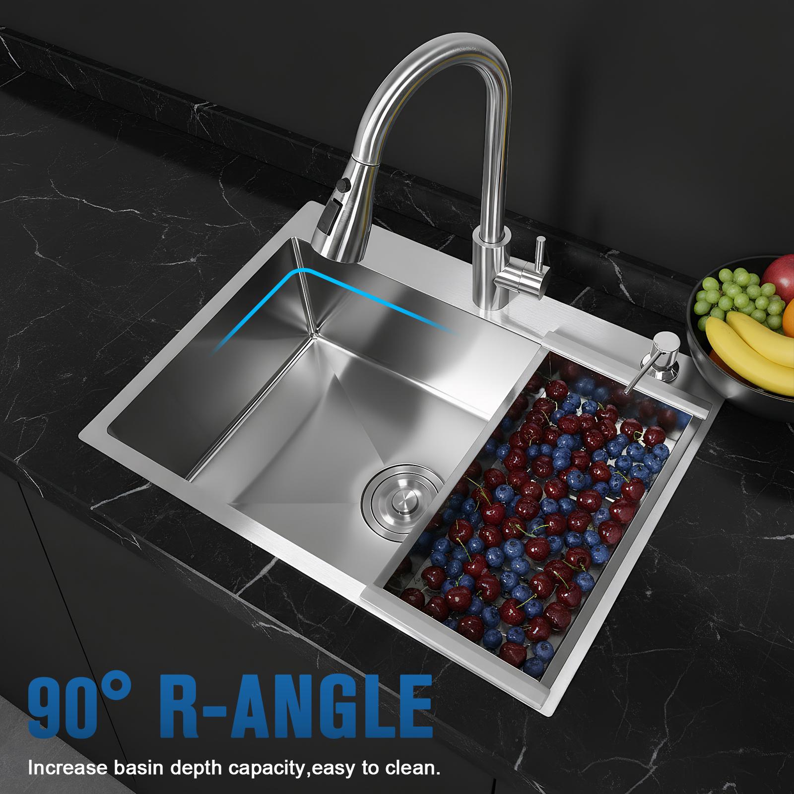 Stainless Steel Sinks with Faucet Kitchen Sink and Multiple Accessories Household Dishwasher Sinks for Room Bathroom Farmhouse
