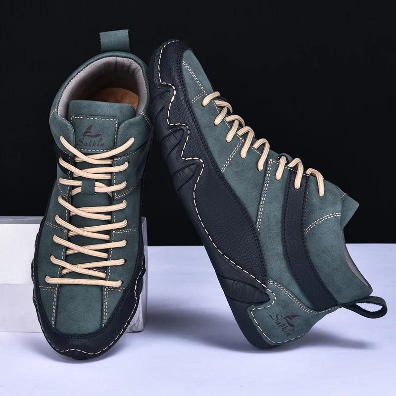 Big size 46 47 48 Autumn Winter new soft comfortable leather men ankle boots outdoor high-top hiking walking casual shoes