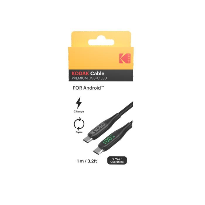 Câble USB-C noir - KODAK - 1 m - Marque: KODAK, Type du Produit: Câble, Type d'Interface: USB-C