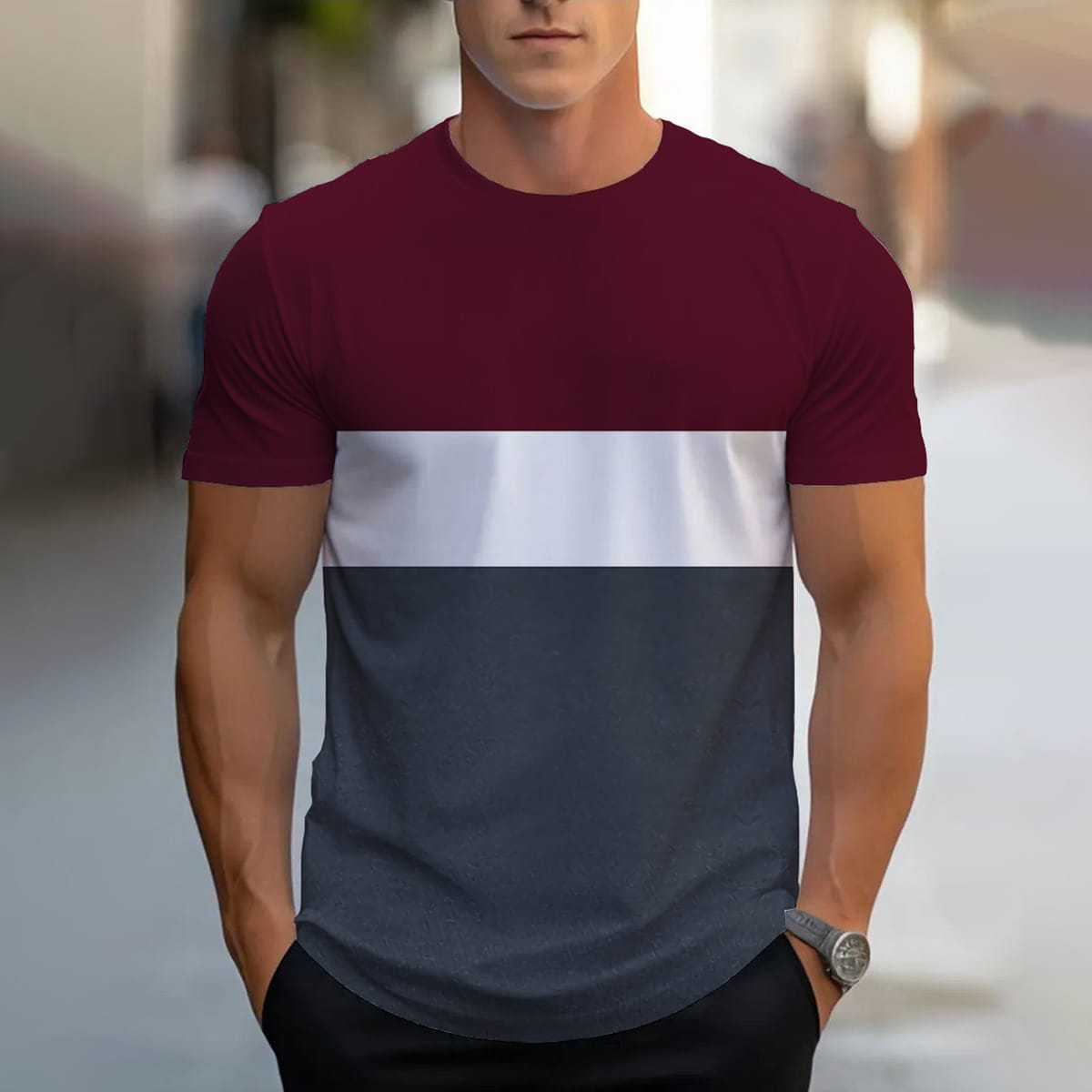 

Летний топ с круглым вырезом и 3D-принтом, модная повседневная футболка с цветными блоками и полосками, с короткими рукавами, мужская XS