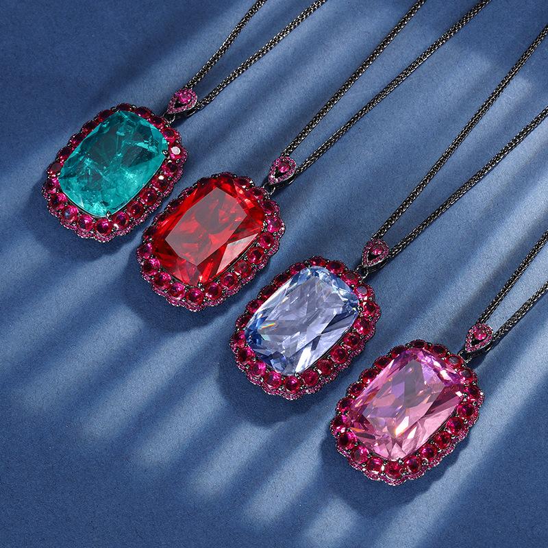 Jewelry Copper Bottom Gold-Plated Simulation Treasure Red Corundum Pendant Necklace Stone 20 * 28