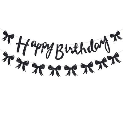 Pink & Black Glitter Bow Birthday Banner Decoration
